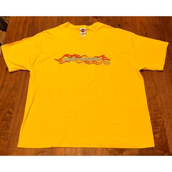Harley-Davidson Chicago Skyline Flames Tee Yellow 2XL USA Made - Picture 1 of 8